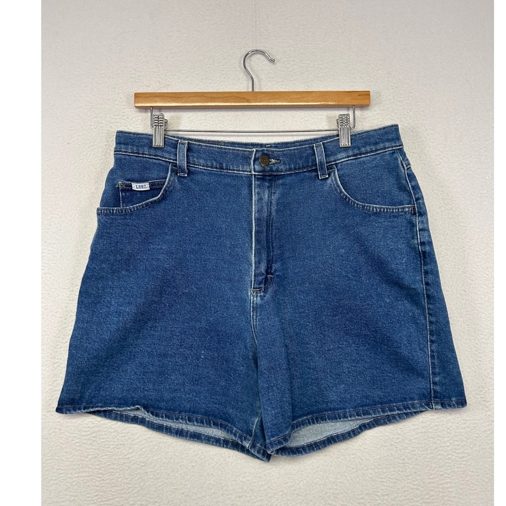 Vintage Style Lee Womens 16M Blue High Waisted Denim Short Medium Wash Mom Retro